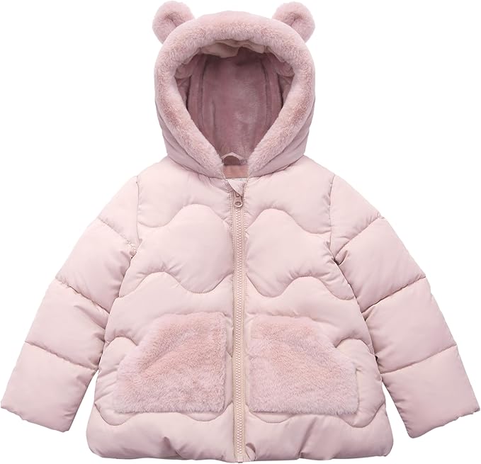 Rokka&Rolla Baby Girls' Water-Resistant Soft Mini Fur Lined Puffer Jacket for Newborn Infant Toddler (6-24M, 2T-5T)