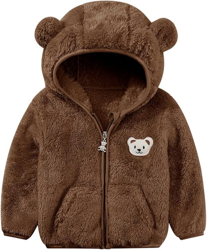 Baby Boys Girls Fleece Jackets Zip Up Hoodies Cute Bear Coats Fall Winter Fuzzy Jacket Newborn Boys Girls Outwear
