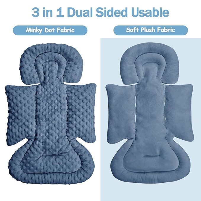 Infant Car Seat Insert Boy Girl, 3 in 1 Newborn Carseat Insert with Strap Pads, Car Seat Head Support for Baby Strollers, Swings, and Bouncers, Comfortable and Machine Washable, Blue