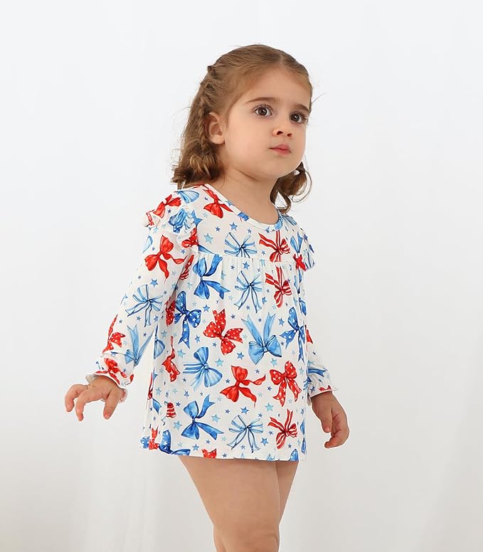 Baby Girl Bodysuit Dress- Viscose Made from Bamboo, Long Sleeve Flutter Skater Dress with Bodysuit Infant Outfit