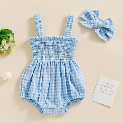 Newborn Baby Girl Bodysuit Sleeveless Halter Frill Romper One-piece Jumpsuit with Headband Summer Clothes Set