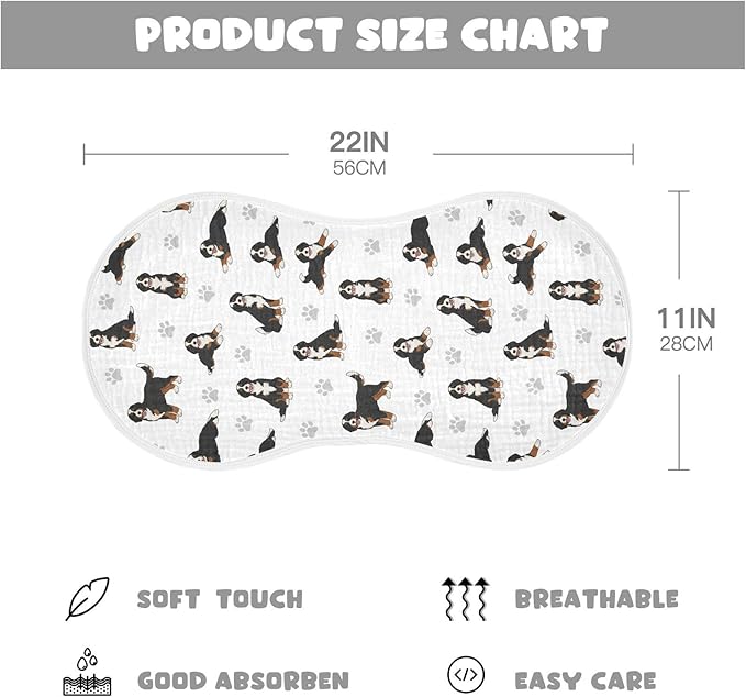 4 Pack Muslin Burp Cloths Bernedoodle Dogs White Cotton Baby Burp Cloths Ultra Absorbent and Soft Burping Cloth for Newborn Must Haves 22x11 Inch