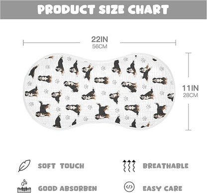 1 Pack Muslin Burp Cloths Bernedoodle Dogs White Cotton Baby Burp Cloths Ultra Absorbent and Soft Thick Burping Cloth for Newborn Baby Boys Girls 22x11 Inch