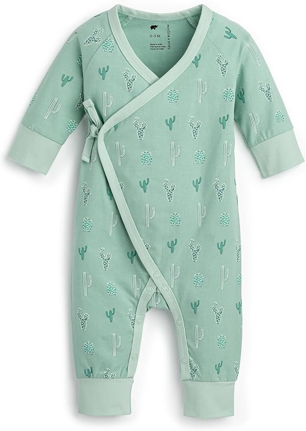 monica + andy Kimono Tie Long Sleeve One Piece, 100% Organic Baby Clothes for Girls & Boys, Preemie, Newborn & Infant