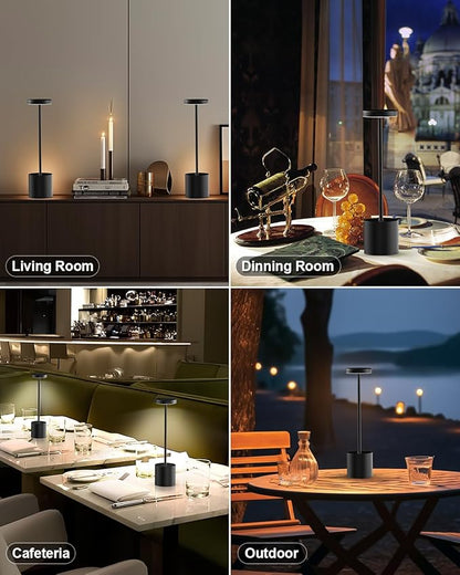 Cordless Table Lamps Rechargeable, Portable LED Desk Lamp, 5000mAh Battery Powered Wireless Table Light - 3 Color Dimmable Lighting for Restaurant Dining Patio Outdoor Bedroom(Black)