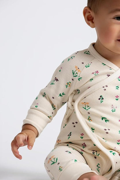 monica + andy Kimono Tie Long Sleeve One Piece, 100% Organic Baby Clothes for Girls & Boys, Preemie, Newborn & Infant