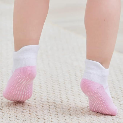 Zaples Baby Non Slip Grip Ankle Socks with Non Skid Soles for Infants Toddlers Kids Boys Girls