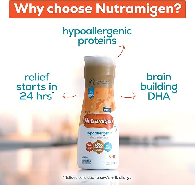 Enfamil Nutramigen Hypoallergenic Baby Formula with Iron, Lactose Free, Colic Relief from Cow's Milk Allergy Starts in 24 Hours, Brain Building DHA, Probiotic LGG for Immune Support, 32 Fl Oz, 6 Count