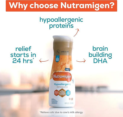 Enfamil Nutramigen Hypoallergenic Baby Formula with Iron, Lactose Free, Colic Relief from Cow's Milk Allergy Starts in 24 Hours, Brain Building DHA, Probiotic LGG for Immune Support, 32 Fl Oz, 6 Count