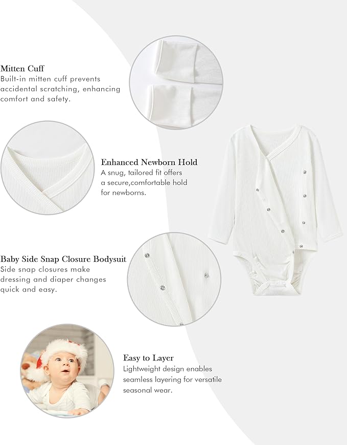 DEFAHN Viscose from Bamboo Baby Side Snap Bodysuit Kimono Onsies 3-Pack Long Short Sleeve Boy Girl Boys