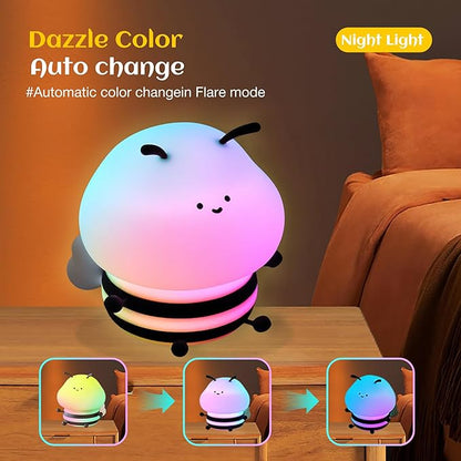 Bee Night Light For Kids, Squishy Lamp, Animal Night Light, 3 Levels Of Brightness,Kids Lamp Color Changing,7colors Kawaii Touch Lamps For Bedroom, portable Light, Nursery Nightlight, Baby Gifts