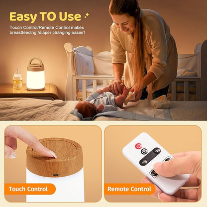 One Fire Night Light for Nursery, 10 Colors Dimmable Baby Night Lights for Nursery,1800mAh Rechargeable Lamp for Kids Lamp,Remote+Timer Kids Lantern,Portable Night Light for Baby Light Wood Grain