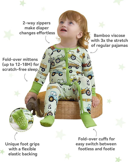 Bamboo Viscose Baby Convertible Footie Pajama, Zipper Pajamas for Baby Boys & Girls, Sleep & Play Footed Pjs