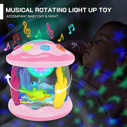 Baby Toys 6-12 Months - Musical Light Up Rotating Toys, Pink Ocean Projector for Infant 9-12-18 Month, Learning Visual & Hearing & Crawling Skill, Birthday Gifts for Toddler Boys Girls 1 2 3 Years Old