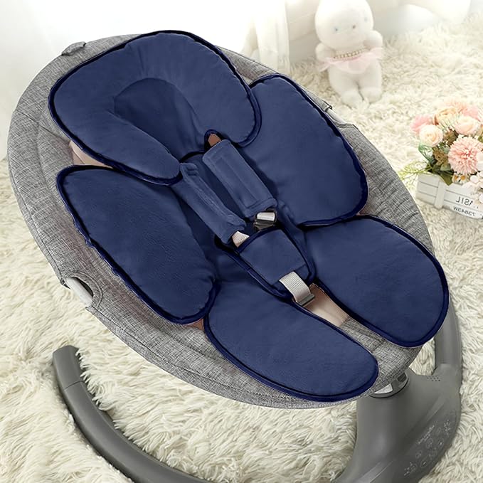 2 in 1 Infant Car Seat Insert Head and Body Support Set, Reversible Newborn Insert for Carseat with 3 Extra Strap Paddings, Soft Stroller Cushion Pillow Insert Girls, Fits for Stroller, Swing, Blue