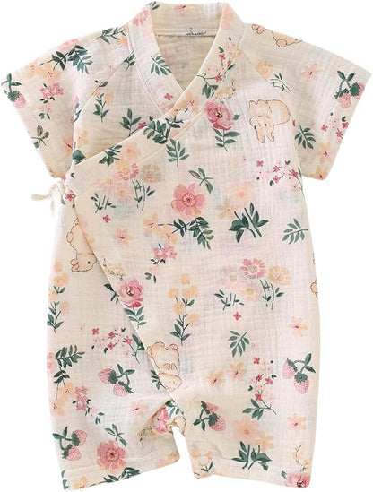 BINIDUCKLING Baby Kimono Robes Cotton Muslin Romper Clothes Newborn - 24 Months