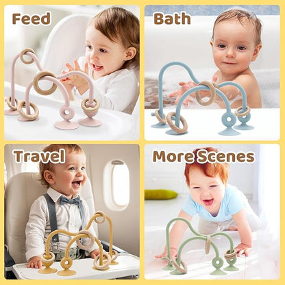 Baby High Chair Suction Toys Teething Chew - Silicone Apple Teething Relief Toys Silicone Teethers Table Toys, Food Grade Silicon for 6 12 18 Months(Green)