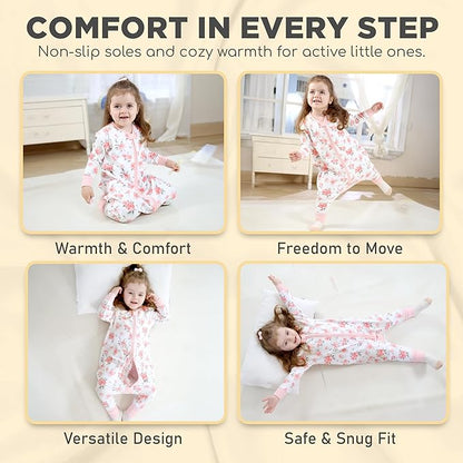 Mama Cheetah Toddler Sleep Sack with Feet, Long Sleeve 0.5 TOG Organic Cotton Baby Sleeping Bag with Legs, Wearable Blanket for Walkers w/ 2-Way Zipper, Toddler Blanket for Girls & Boys 2T