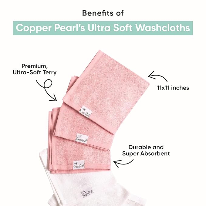 Copper Pearl 6 Ultra Soft Baby Bath Washcloths Premium Large Soft Cora 11" x 11" Towels