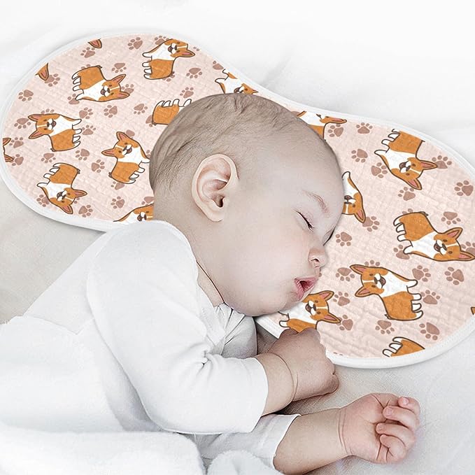 vvfelixl Baby Burp Cloths Cartoon Corgis Baby Newborn Cotton Burping Cloths Set Baby Washcloths 4 Pack Flesh-Colored