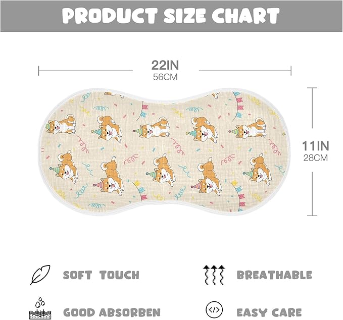 2 Pack Muslin Burp Cloths Shiba Dogs Party Beige Cotton Baby Burp Cloths Extra Absorbent and Soft Burping Cloth for Baby Boys Girls 22x11 Inch