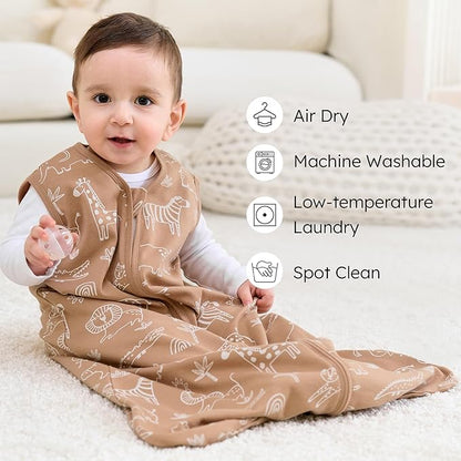 Baby Sleep Sack 6-12 months, 100% Cotton Sleeping Sack for Newborn and Infant, 3 Pack Baby Wearable Blanket for Boy and Girl, 0.5 Tog Lightweight Double Zipper Sleep Bag Green Brown Giraffe