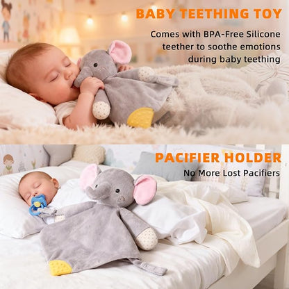 BEREST Elephant Baby Lovey Rechargeable Sleep Soother with 10 White Noises (Heartbeat, Shushing & Lullabies) & Cry Sensor|Timer|Recording|Plush Blanket Comforter Gift for Newborns|Infants|Boys & Girls