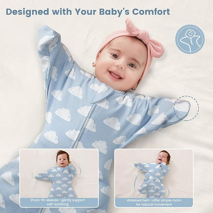 ZIGJOY Baby Transitional Swaddles for Newborns: 0.5 Tog Arms Up Sleep Sack 3-6-12 Months Soft Cotton Shark Fin 2 Way Zipper