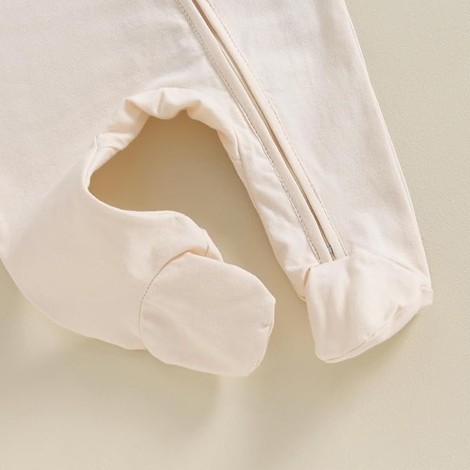 Infant Baby Girl Ruffled Cotton Footies Footed Overall Romper with Hat Toddler Baby Footed Jumpsuit