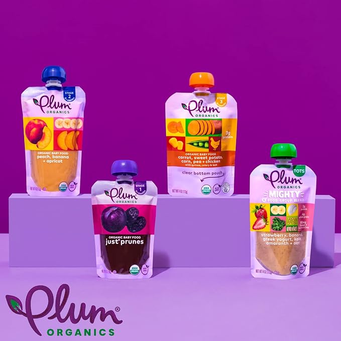 Plum Organics - 12+ Months Organic Baby Food Variety Pack - 3 Flavors - Non-GMO - Fruit & Veggie Blends On-The-Go Pouches for Baby and Toddler Meals - Quality Tested Ingredients - 4 oz (Pack Of 18)