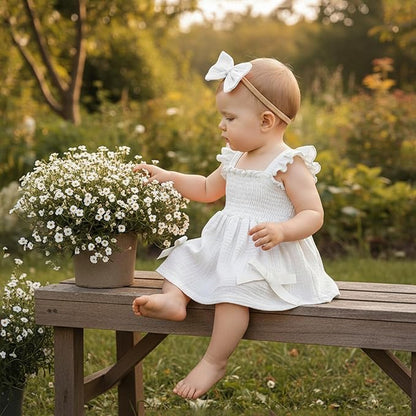 Thorn Tree Baby Girl Summer Clothes Newborn Outfit Ruffle Romper Infant Baby Dress Bow Headband Solid Cute Outfits Girls