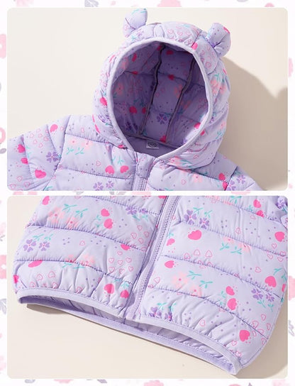 Happy Cherry Infant Baby Cute Cartoon Prints Winter Jacket Bear Ear Hood Warm Puffer Coat 6M-4T