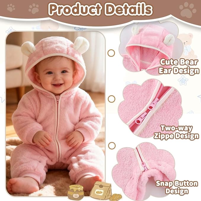 Fairy Baby Newborn Baby Bear Outfit Suit Thin Fleece Jumpsuit Romper Hooded Winter Clothes Snowsuit Coat Infant Girls Boys