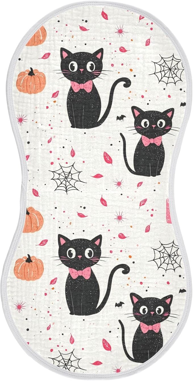 vvfelixl Girly Halloween Cat Burp Cloths for Baby Boy Girls Baby Washcloths Burp Rags 1 Pack