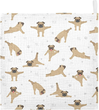 vvfelixl Baby Cotton Washcloths Pug Dog Infants Bath Towel for Unisex Face Towels for Newborn, Natural Baby Wipes Delicate Skin, 11.8 X 11.8 inch, one sizex5