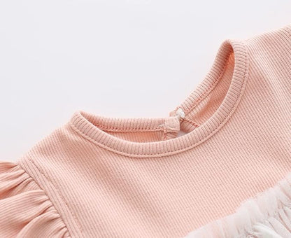 Vivobiniya Toddler Girl Ruffle Daisy Tulle Bodysuit Dress Baby Girl Romper Long Short Sleeve Clothes