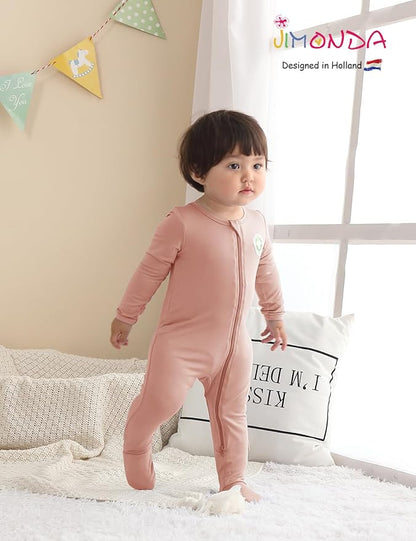 Jimonda Bamboo Baby Pajamas,Unisex Boys Girls One-Piece Footies,Long Sleeve Sleepers 2-Way Zip closure Romper