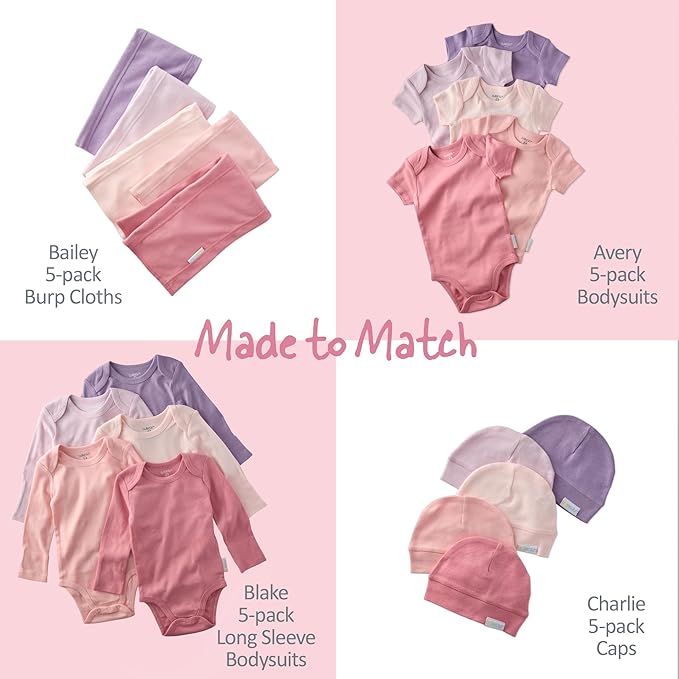 Blake 5-Pack Long Sleeve Bodysuits 100% Organic Cotton Baby Boys & Girls