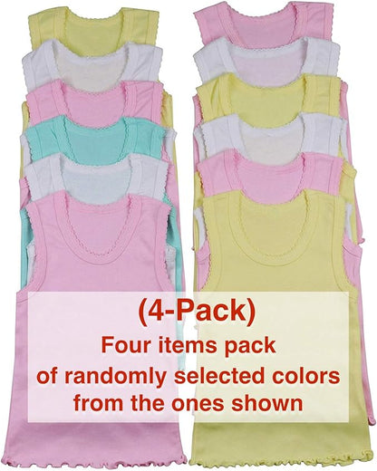 ToBeInStyle Girl's 4 Pack Ruffle Hem Cotton Tank Tops