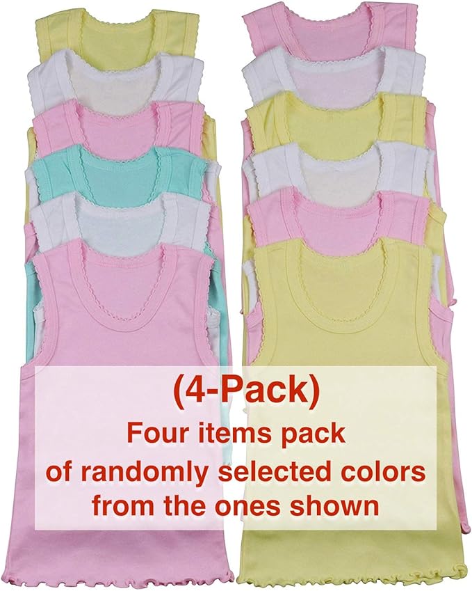 ToBeInStyle Girl's 4 Pack Ruffle Hem Cotton Tank Tops