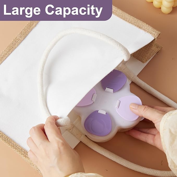 Formula Dispenser No-Spill with Four Compartment, Infant Milk Powder Dispenser Portable On The Go, Kids Snack Formula Containers for Travel Hold Outdoor, Violet