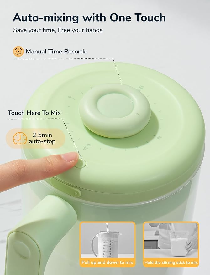 Electric Formula Pitcher, 36 oz Baby Formula Mixing Pitcher, Automatic Baby Formula Mixer, Bidirectional Stirring Breastmilk Pitcher, Locking Lid Smooth Formula Maker Milk Storage for Fridge（Green)