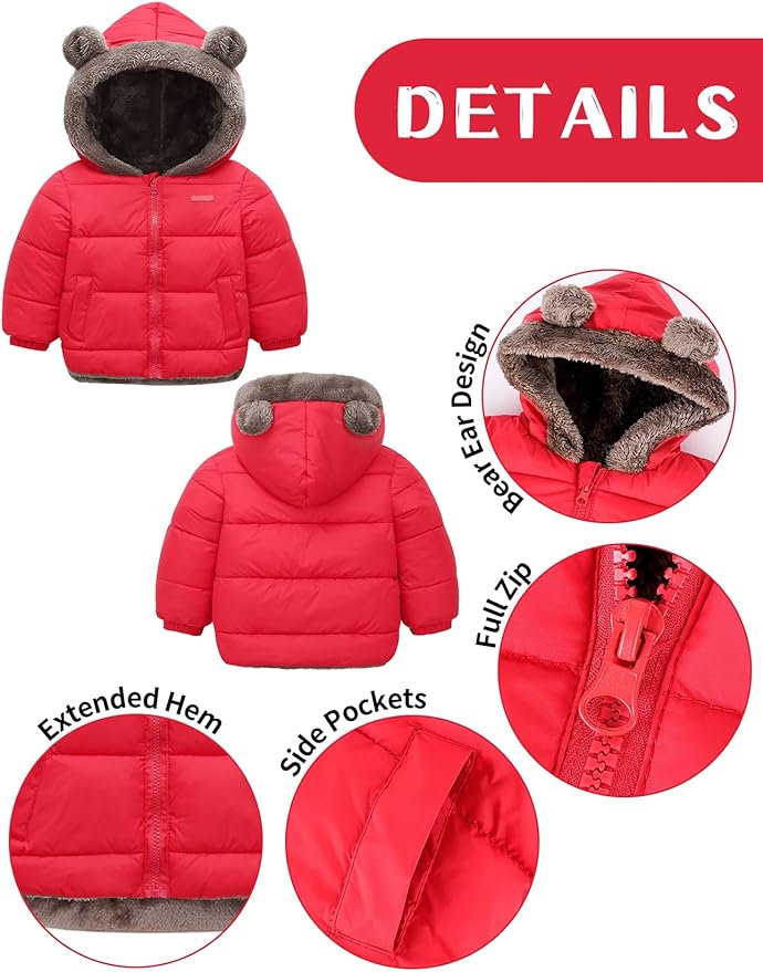 Arssm Baby Boys Girls Winter Fleece Coat Toddler Kids Warm Cute Bear Ear Hooded Jacket
