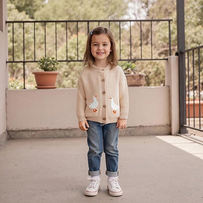 Baby Girl Cardigan Sweater Toddler Goose Embroidered Button Down Knit Sweaters Fall Winter Knitwear Jacket Clothes