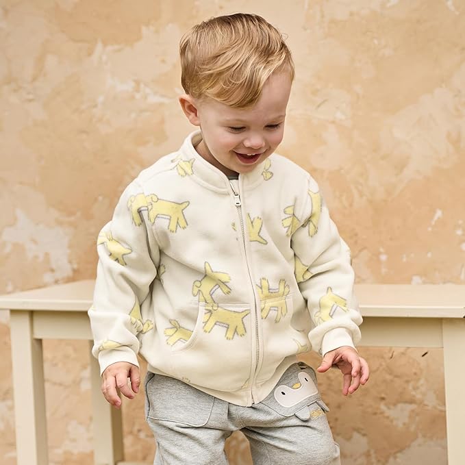 DAVE&BELLA Toddler Printed Polar Fleece Jacket, Zip Up Lightweight Outerwear for Kids Boys Girls Fall Spring Coat 2-9 Years