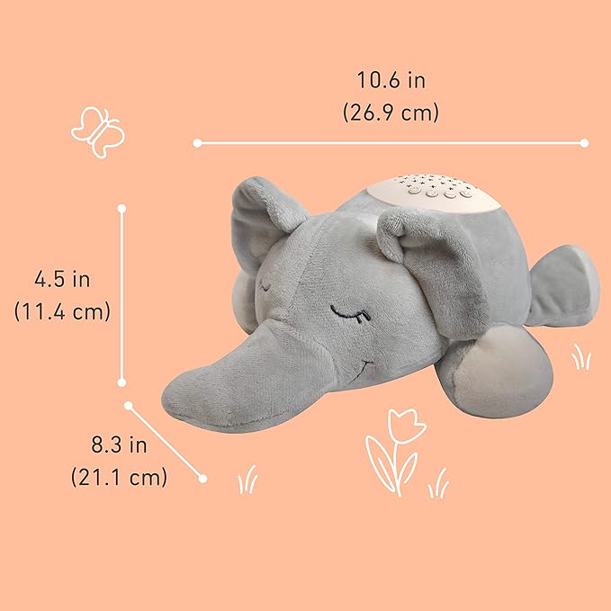 PureBaby Sound Sleepers Portable Sound Machine & Star Projector - Plush Sleep Aid for Baby and Toddlers with Soothing Night Light Display, 10 Lullabies, White Noise, and Heartbeat Sounds (Elephant)