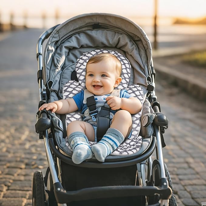 KAKIBLIN Infant Car Seat Insert, Baby Carseat Head & Body Support for Newborn, 2-in-1 Reversible Baby Car Seat Cushion, Soft Stroller Cushion Insert for Car Seats, Bouncer, Strollers, Swing (Cloud)