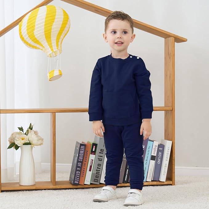 Fullfamous Baby and Toddler Boys 100% Cotton 2 Piece Long Sleeve Sweatshirt and Sweatpant Jogger Pants Set Newborn-4T