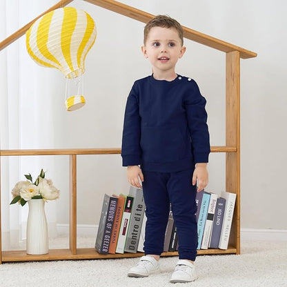 Fullfamous Baby and Toddler Boys 100% Cotton 2 Piece Long Sleeve Sweatshirt and Sweatpant Jogger Pants Set Newborn-4T