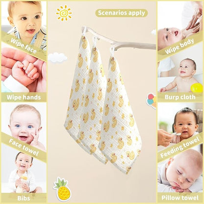 vvfelixl Cute Yellow Rubber Ducks Baby Burp Cloths Baby Muslin Washcloths for Boys Girls Cotton Babys Face Towel for Newborn Infants Soft and Absorbent 11.8 X 11.8 in, 5 Pack